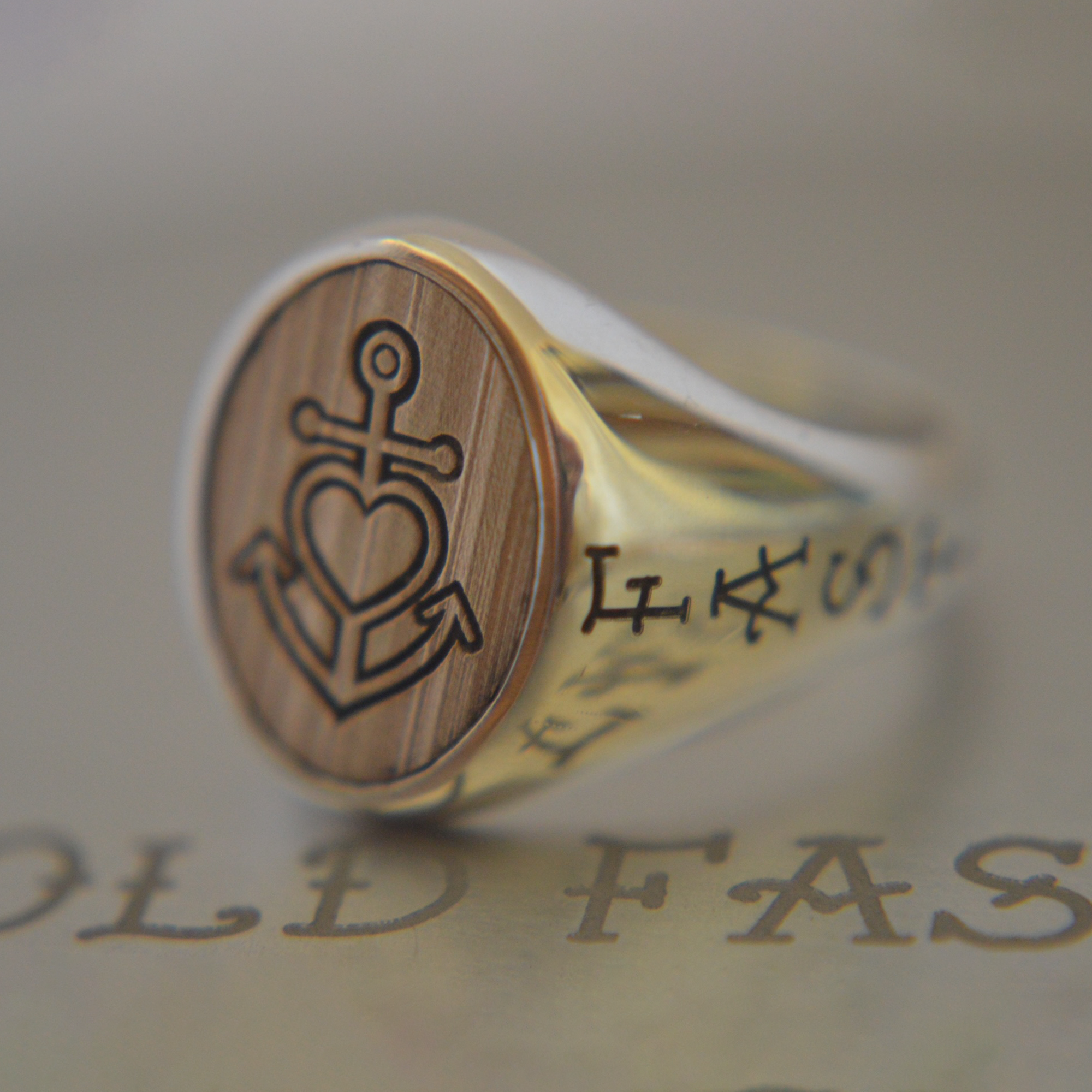 Silver Ring With Heart and Anchor Design 
